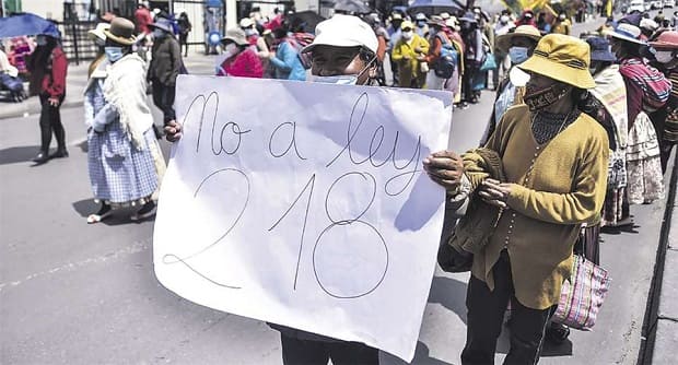 ley contra ganancias ilícitas, protestas Bolivia
