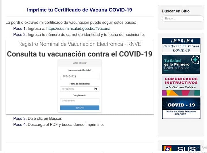 carnet de vacuna Ministerio SALUD