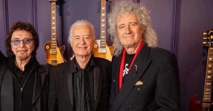 Jimmy Page, Brian May y Tony Iommi, guitaristas rock