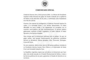 Comunicado Argentina sobre crisis Bolivia
