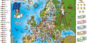 mapa ilustrado Uniñón europea 2023