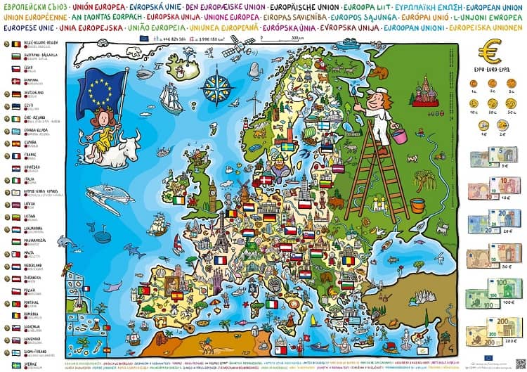 mapa ilustrado Uniñón europea 2023