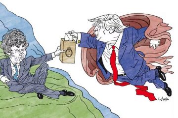 milei y trump, divinos, caricatura