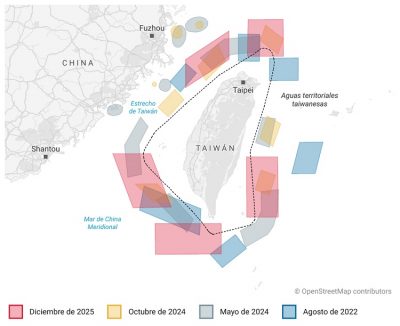 zonas entrtenamiento chino sobre taiwán