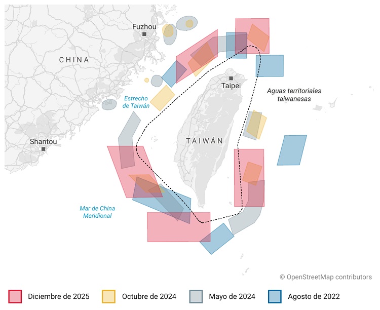 zonas entrtenamiento chino sobre taiwán