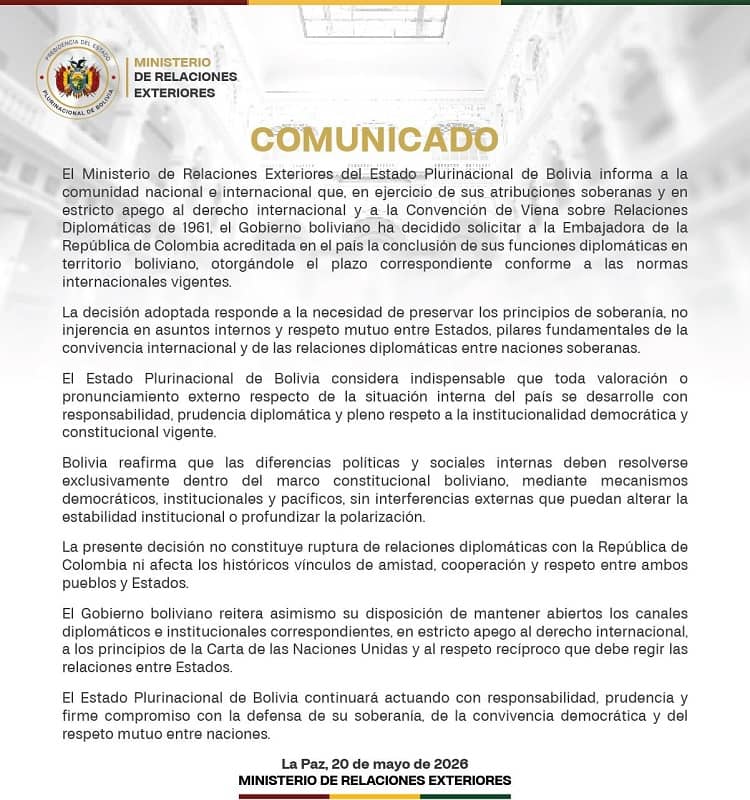 Cancillería Bolivia conclusión embajadora colombia