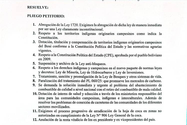 pliego petitorio marcha indígena