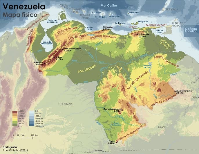 mapa físico venezuela