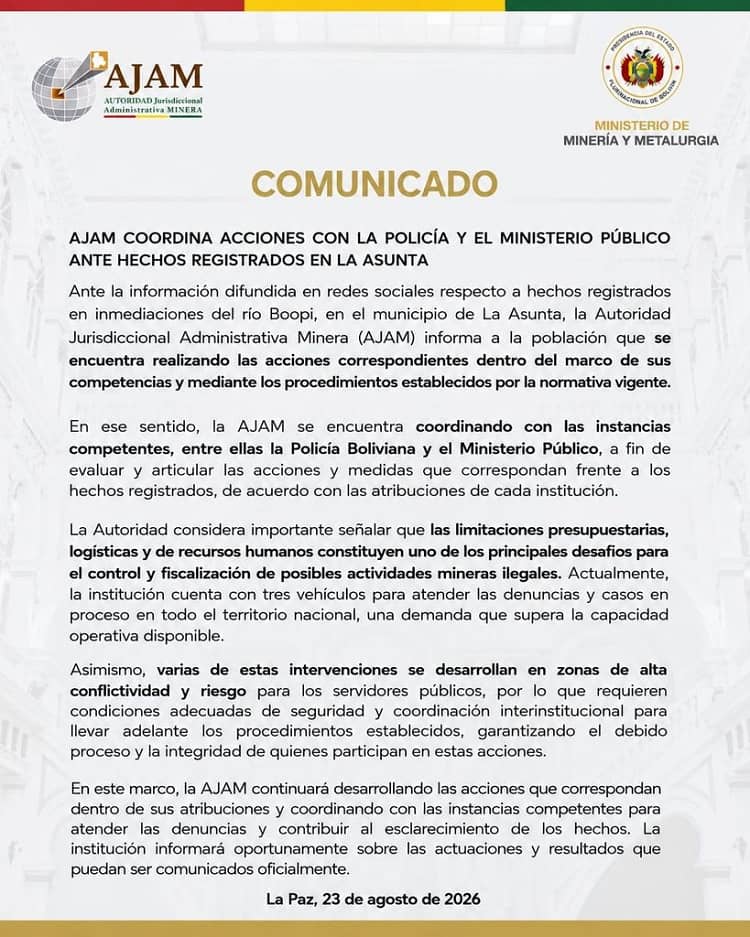 comunicado ajam minería ilegal La Asunta